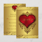 高級感のある赤とゴールドの結婚式RSVP 出欠カード (正面/裏面)