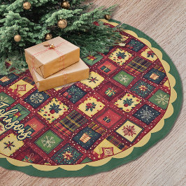 高級感のある赤と緑のクリスマスパターン オーダーメイド ブラッシュドポリエステルツリースカート