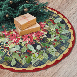 高級感のある赤と緑のクリスマスリースのオーダーメイド ブラッシュドポリエステルツリースカート