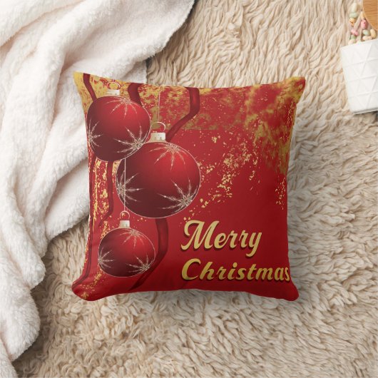 高級感のある赤と金のクリスマスオーナメント クッション (ブランケット)
