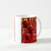 高級感のある赤と金のクリスマスオーナメント コーヒーマグカップ (正面右)
