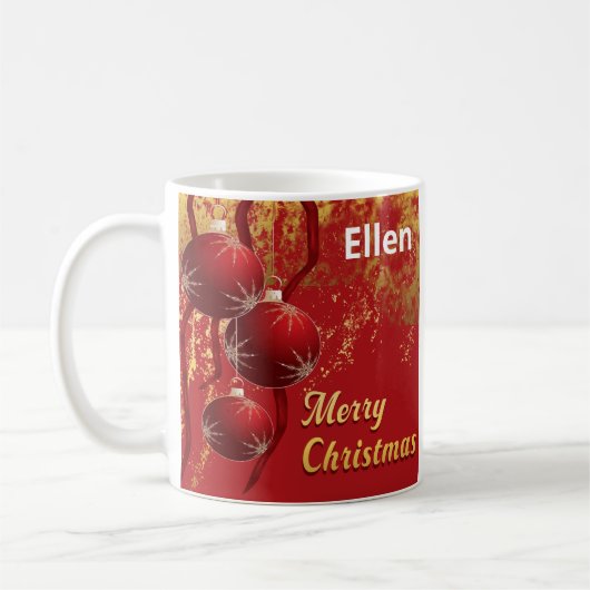 高級感のある赤と金のクリスマスオーナメント コーヒーマグカップ (左)