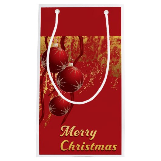 高級感のある赤と金のクリスマスオーナメント スモールペーパーバッグ (正面)
