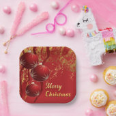 高級感のある赤と金のクリスマスオーナメント ペーパープレート (パーティー)