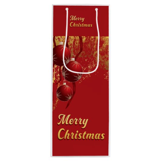 高級感のある赤と金のクリスマスオーナメント ワインギフトバッグ (正面)