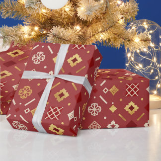 高級感のある赤と金のクリスマス包装紙 ラッピングペーパー