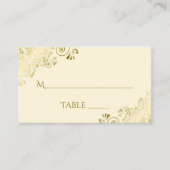 高級感のある金色のレースとアイボリークリームの結婚式エスコートカード プレイスカード (正面)