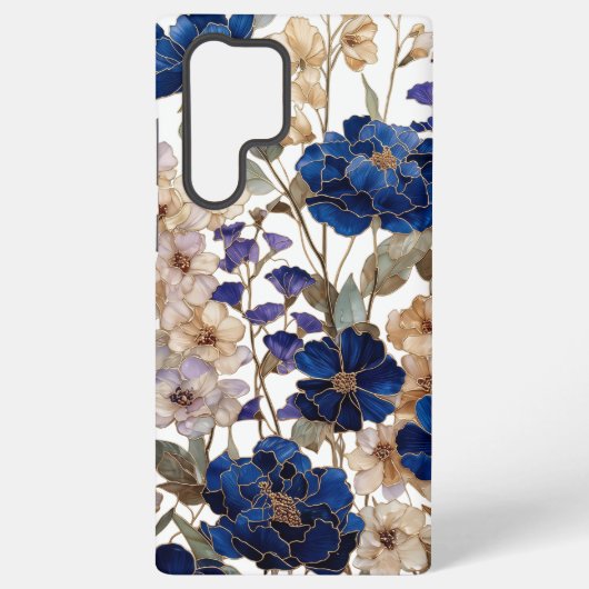 高級感のある青い芍薬とシャンパンの花柄 SAMSUNG GALAXYケース (裏面)