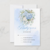 高級感のある青い花とユーカリの結婚式RSVPカード 出欠カード (正面)