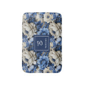 高級感のある青い象牙色の花のオーダーメイドバスマット バスマット (正面縦)
