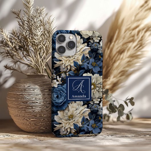 高級感のある青と白の花柄のラグジュアリーフォンケース Case-Mate iPhoneケース