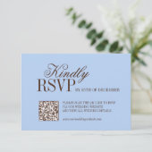 高級感のある青と茶色のオールドマネー ウェディング RSVP カード (スタンド正面)