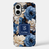 高級感のある青と象牙色の花 エレガントなスマホケース Case-Mate iPhoneケース (裏面)