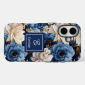 高級感のある青と象牙色の花 エレガントなスマホケース Case-Mate iPhoneケース (裏面 (横))