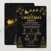 高級感のある黒とゴールドのサンタクロース クリスマス招待状