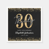 高級感のある黒とゴールドの30歳の誕生日記念ナプキン スタンダードカクテルナプキン (正面)