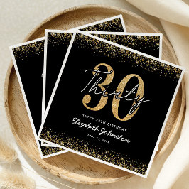 高級感のある黒とゴールドの30歳の誕生日記念ナプキン スタンダードカクテルナプキン