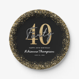高級感のある黒とゴールドの40歳の誕生日ペーパープレート ペーパープレート