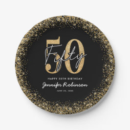 高級感のある黒とゴールドの50歳の誕生日ペーパープレート ペーパープレート