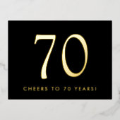 高級感のある黒とゴールドの70歳の誕生日パーティー 箔招待状ポストカード (正面)