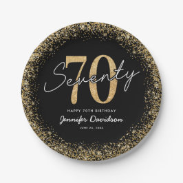 高級感のある黒とゴールドの70歳の誕生日ペーパープレート ペーパープレート