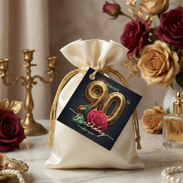 高級感のある黒と金と赤のバラの90歳の誕生日 フェイバータグ