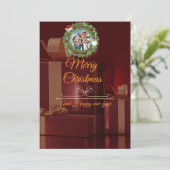 高級感のある黒と金のクリスマスフォトカード セーブザデート (スタンド正面)