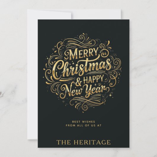 高級感のある黒と金のメリークリスマス＆新年 シーズンカード (正面)