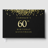高級感のある黒と金の箔押しカスタム60歳の誕生日 ゲストブック (正面)