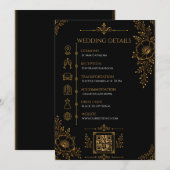 高級感のある黒と金の結婚式詳細カード 招待状 (正面/裏面)
