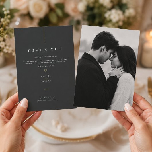 高級感のある黒と金の結婚式  サンキューカード