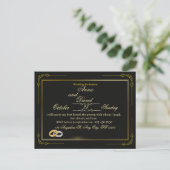 高級感のある黒と金の豪華な結婚式 インビテーションポストカード (スタンド正面)
