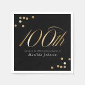 高級感のある黒と金の100歳の誕生日パーティー スタンダードカクテルナプキン (正面)