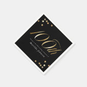 高級感のある黒と金の100歳の誕生日パーティー スタンダードカクテルナプキン (角)