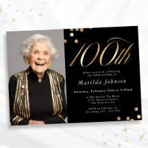 高級感のある黒と金の100歳の誕生日フォト
