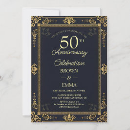 高級感のある黒と金の50周年記念のお祝いに 招待状