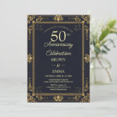 高級感のある黒と金の50周年記念のお祝いに 招待状 (スタンド正面)