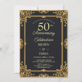 高級感のある黒と金の50周年記念のお祝いに 招待状