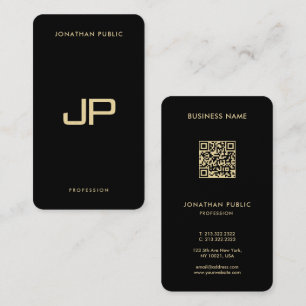 高級感のある黒と金のQRコード入りプレミアムパール 名刺