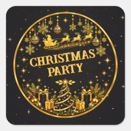 高級感のある黒金サンタのクリスマスパーティーステッカー スクエアシール