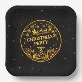 高級感のある黒金サンタのクリスマスパーティー用の紙皿 ペーパープレート