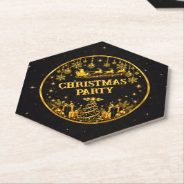 高級感のある黒金サンタのクリスマスパーティー用紙コースター ペーパーコースター