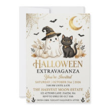 高級感のある黒金ハロウィンパーティー招待状カード