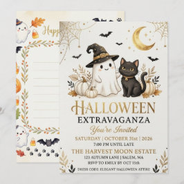 高級感のある黒金ハロウィンパーティー招待状カード シーズンカード