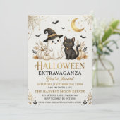 高級感のある黒金ハロウィンパーティー招待状カード シーズンカード (スタンド正面)