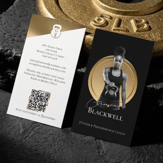 高級感のある黒金パーソナルトレーナーフィットネス写真  名刺