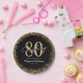 高級感のある黒金80歳の誕生日ペーパープレート ペーパープレート (パーティー)