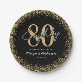 高級感のある黒金80歳の誕生日ペーパープレート ペーパープレート