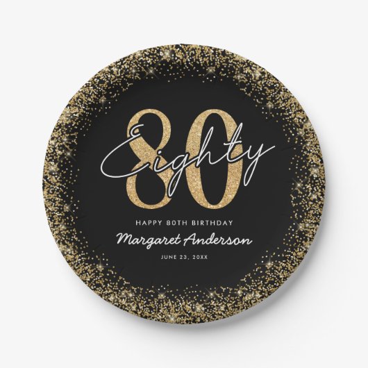 高級感のある黒金80歳の誕生日ペーパープレート ペーパープレート (正面)