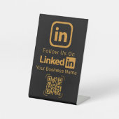 高級感のある黒金LinkedIn QRコードビジネスサイン 台座サイン (正面)